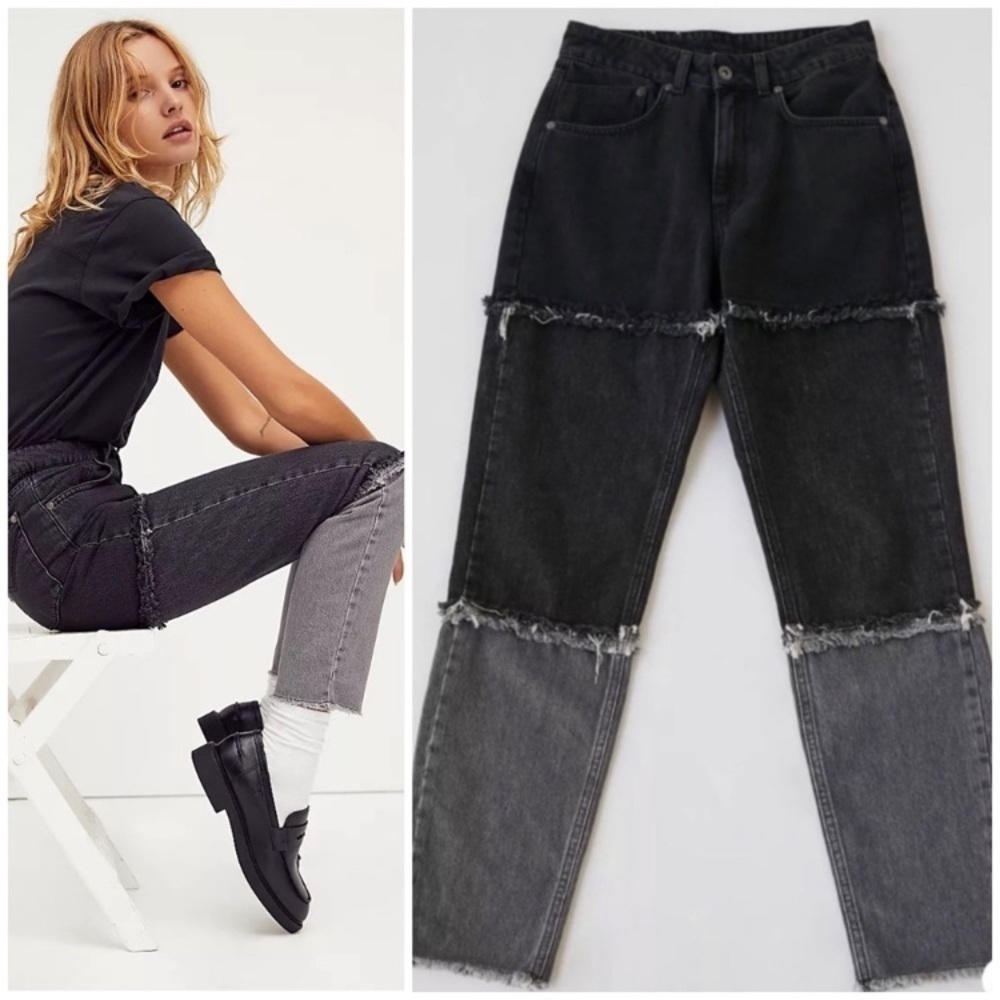 THE Ragged Priest Striped Color Block Panel Mom Jeans
